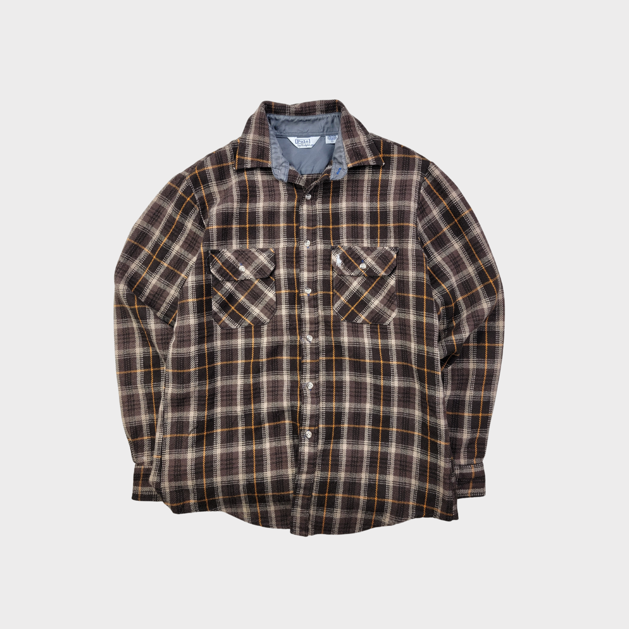 90s Polo Ralph Lauren Mocha Brown Wool Blend Flannel Button-Up Shirt