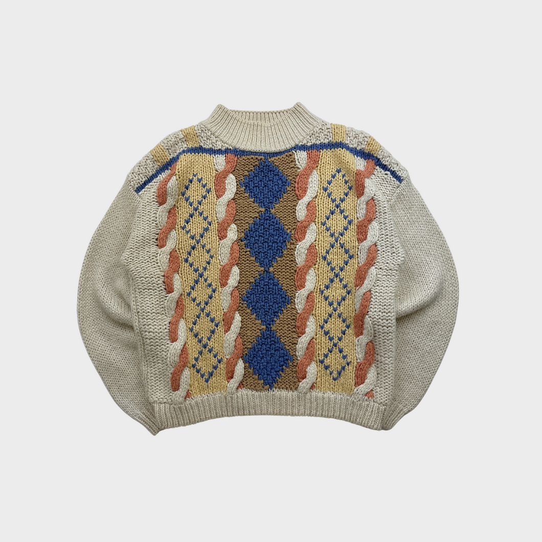 Vintage 90s Hand Knit Harry Styles Mock-Neck Pastel Sweater