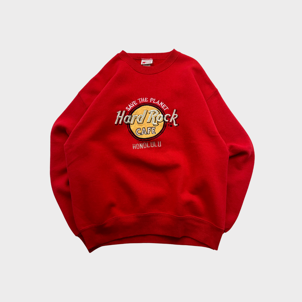 Vintage 90s Honolulu Hard Rock Cafe Save the Planet Embroidered Crewneck Sweatshirt
