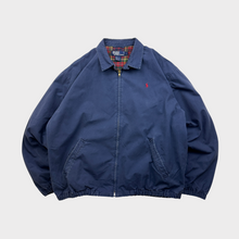 Load image into Gallery viewer, Vintage 90s Polo Ralph Lauren Navy Plaid Lined Canvas Harrington Jacket
