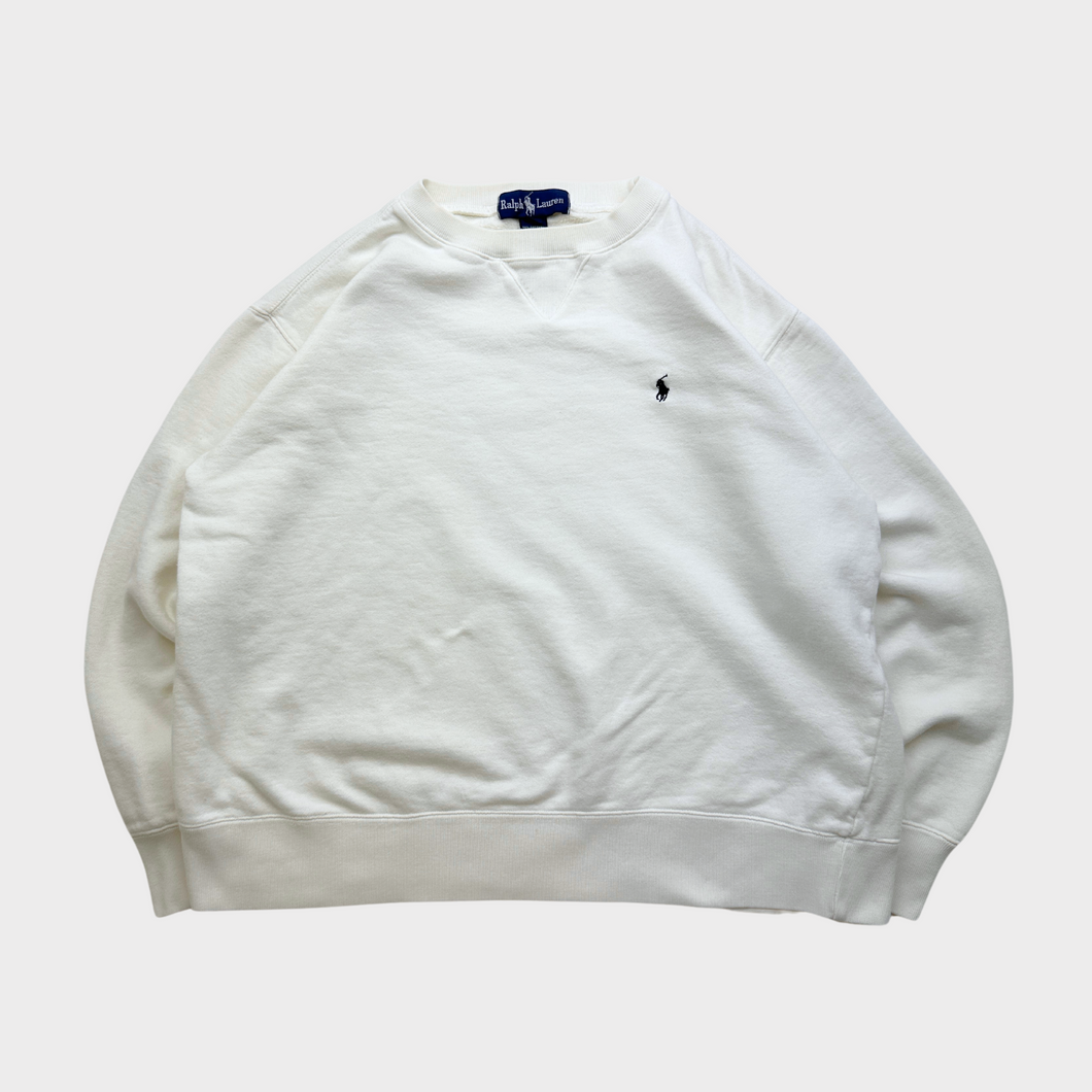 Vintage 90s Ralph Lauren Cream White Embroidered Crewneck Sweatshirt