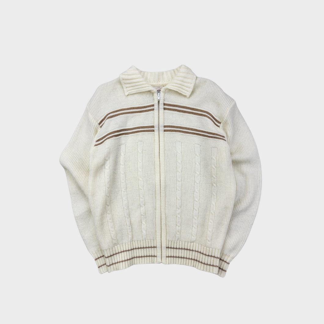 90s Kennington Cable Knit Full Zip Acrylic Knit Sweater