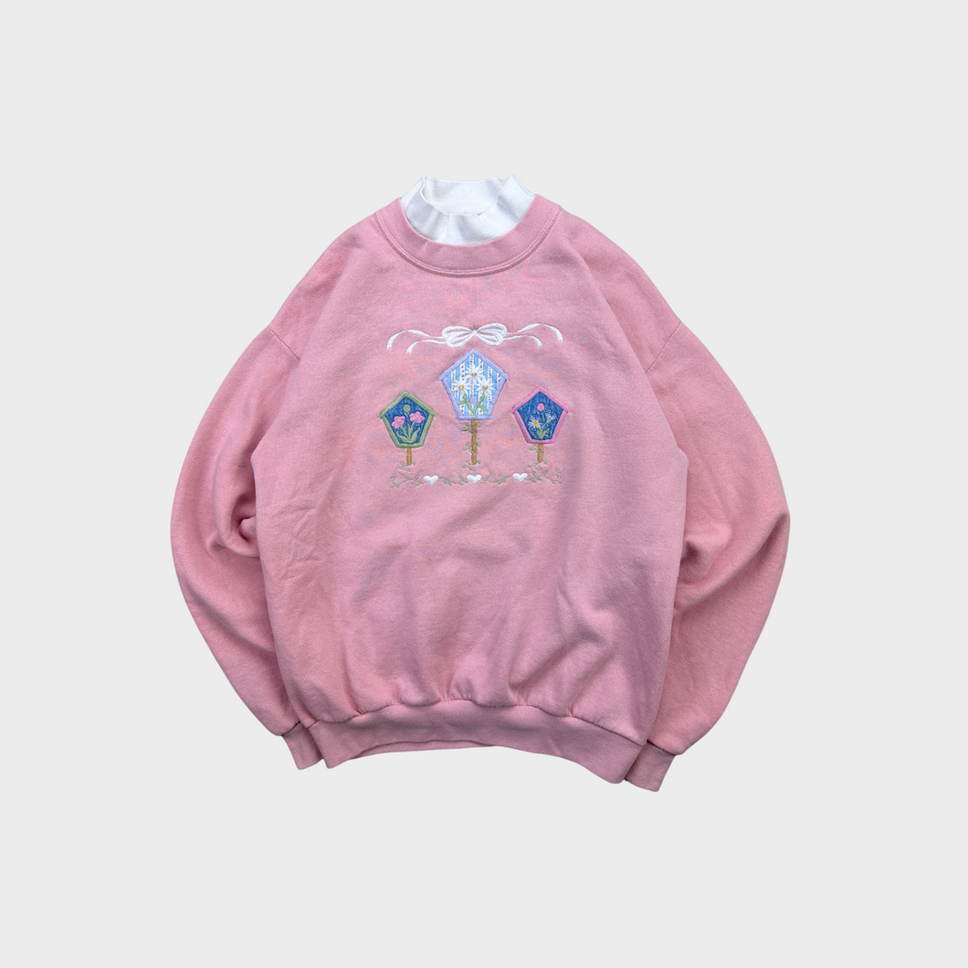 90s Flower and Bow Baby Pink Pleasant Shade Crewneck