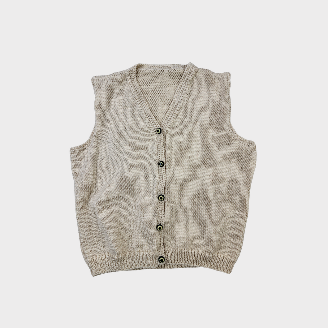 Hand Knit Wool Blend Beige Button Vest