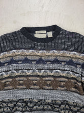 Load image into Gallery viewer, 90s Wool Blend Brown Pattern Knit Sweater by Haggar
