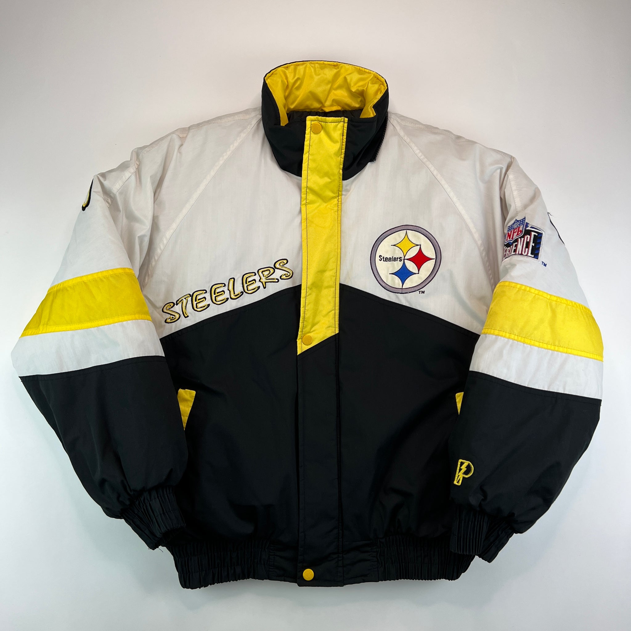 Vintage 1990s Pittsburgh Steelers NFL Pro Player Reversible Jacket / Patchwork / Distressed / Sportswear / Streetwear / Steeler Nation